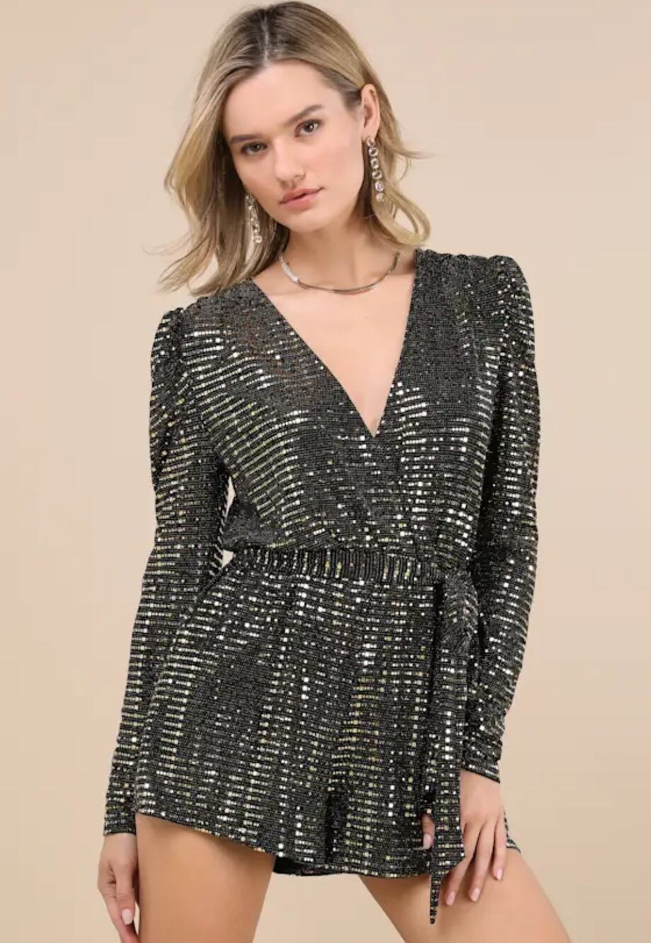NWT Lulus Bettie Gold Metallic Long Sleeve Romper Large